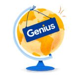 Illustration of a globe with the blue Genius logo